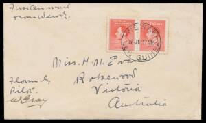 1937 (June 19) Mai Mai-Wewak #P114 cover endorsed "Per First Flight ex Wambara Aerodrome Mai Mai, Sepik District, TNG" signed "Wm J Gray Pilot VH-UUS" with KGVI Coronation 2d tied 'WEWAK/NEW GUINEA' d/s on arrival plus