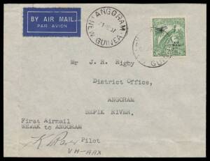 1937 (Oct 21) Wewak-Angoram #P118 cover carried by Kevin Parer in a Wewak Air Transport DH83 Fox Moth with Undated Birds 2&frac12;d 'AIR MAIL' overprint tied 'WEWAK/NEW GUINEA' d/s & 'ANGORAM/21OC37/NEW GUINEA' arrival d/s alongside signed K Parer on face plus r
