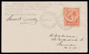 1938&nbsp;(Dec 14) Melbourne-Port Moresby #P141 cover carried by Russell Rogers in the&nbsp;Archbold Expedition&nbsp;"Guba II" signed by navigator "Lewis A Yancey"&nbsp;on face with Pictorials 2d tied 'PORT MORESBY/17DE38/PAPUA' d/s on arrival, minor blemishes, Cat $1750. On