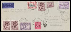1939 (May 10) Port Moresby-New York Indian Ocean Survery Flight cover #P144a carried by Richard Archbold & Russell Rogers in the "Guba II" with Jubilee 1/- tied 'PORT MORESBY/12MY39/PAPUA' d/s, Australia Ram 5d tied 'ROSE BAY EAST/3JE39/NSW-AUST', 'C&W LT