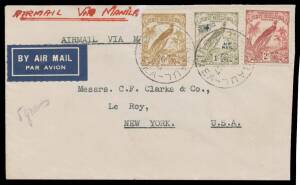 1937 (Aug 24) cover to USA endorsed "AIRMAIL VIA MANILA" with Undated Birds 6d & 2/- plus 1/- 'AIR MAIL' overprint tied 'RABAUL/NEW GUINEA' d/s paying an unpublished 3/6d rate for carriage by ship to the Philippines and onwards by PanAm FAM-14 'China Clip