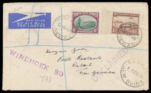 1938 (July 22) inwards airmail cover with South West Africa Pictorials 1&frac12;d & 4d tied 'WINDHOEK COUNTER/SWA' d/s paying 1&frac12;d Empire Airmail Scheme rate plus 4d registration fee carried by Imperial / QANTAS to Australia with 'DARWIN NT/7AU38/AUSTRALIA' & 'RE