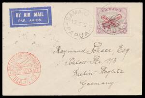 1932 (June 13) cover to Germany with single franking Lakatois 6d 'AIR MAIL' overprint tied 'SAMARAI ED/PAPUA' d/s paying 3d foreign surface letter rate plus 3d airmail surcharge, carried by ship to Australia with 'BRISBANE/20JE32/QUEENSLAND' b/s, by domes
