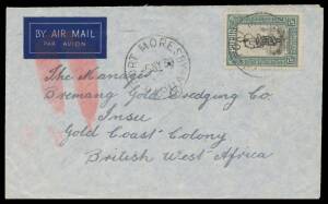 1939 (May 5) to Bremang Gold Dredging Co, Insu, Gold Coast with single franking Pictorials 5d tied 'PORT MORESBY/PAPUA' d/s paying Empire Airmail Scheme rate only, carried by Carpenter Airways to Australia with 'TOWNSVILLE/6MAY/1939/QLD' machine b/s