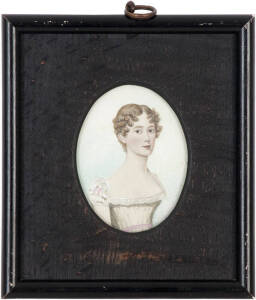 ANTIQUE MINIATURES: Group of (3) comprising a lovely pair of female portraits hand painted on ivory (c1860), framed by the famous Bendigo photographers Bartlett Bros. (1880-1900), VG condition; Antique miniature portrait of a gentleman (mid 19th century) 