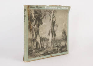 HANS HEYSEN: "Watercolours and Drawings by Hans Heysen" By Lionel Lindsay and James MacDonald [Sydney, Legend Press 1950], signed and dated by the artist (1952). Dust wrapper (poor condition) with tape repair, foxed throughout. Fair condition.