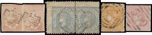 VICTORIA - Stockbook of mostly Classics with a page of Half-Lengths, Queen-on-Throne 2d x10, 1d strips of 4 x2 & 6d strip of 3, Emblems including 4d proof strip of 4 & Star Wmk 4d strip of 6 (faults but possibly the largest recorded multiple), Beaded Oval