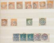 VICTORIA - Stockbook of mostly Classics with a page of Half-Lengths, Queen-on-Throne 2d x10, 1d strips of 4 x2 & 6d strip of 3, Emblems including 4d proof strip of 4 & Star Wmk 4d strip of 6 (faults but possibly the largest recorded multiple), Beaded Oval - 3