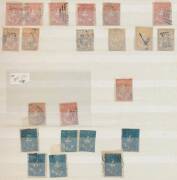 VICTORIA - Stockbook of mostly Classics with a page of Half-Lengths, Queen-on-Throne 2d x10, 1d strips of 4 x2 & 6d strip of 3, Emblems including 4d proof strip of 4 & Star Wmk 4d strip of 6 (faults but possibly the largest recorded multiple), Beaded Oval - 6