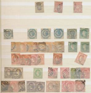 VICTORIA - Stockbook with four pages of Classics plus later issues to 5/- used pair & a damaged KEVII &pound;1, also punctured 'OS' to 2/- x2, Postage Dues & a handy selection of Revenues, condition variable. (100s)