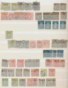 VICTORIA - Stockbook with four pages of Classics plus later issues to 5/- used pair & a damaged KEVII &pound;1, also punctured 'OS' to 2/- x2, Postage Dues & a handy selection of Revenues, condition variable. (100s) - 2