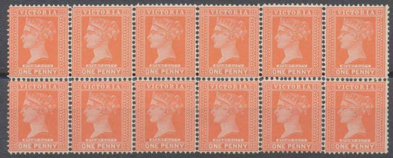 VICTORIA - Large blocks including 1½d green block of 15, 1d olive blocks of 6 & 24, No 'POSTAGE' 3d blocks of 6 & 9, etc, large-part o.g. with most units being unmounted.
