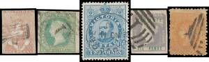 VICTORIA - "Types" collection on pages with Ham Half-Lengths 1d 2d & 3d, Woodblocks Imperf 2/-, 6d 'TOO LATE' & 1/- 'REGISTERED', Beaded Ovals 6d orange, Laureates 3d mauve, 8d orange & 10d grey, 1897 Charity duo (mint), KEVII &pound;1 & &pound;2 both CTO, etc, condi