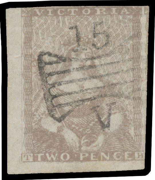 HALF-LENGTHS - THOMAS HAM PRINTINGS: Second State of the Dies (Fine Border but Coarse Background) 2d grey-lilac SG 6 marginal example from the lower-left corner of the sheet, margins just touching to huge with a fragment of the adjoining unit at right, in