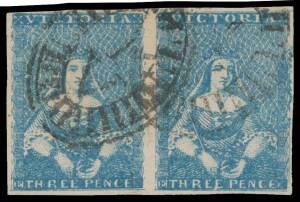 HALF-LENGTHS - J.S. CAMPBELL & CO PRINTINGS: 3d blue SG 24 horizontal pair [23-24], margins close to good, Cat £100+. A very fine multiple.