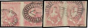 HALF-LENGTHS - CAMPBELL & FERGUSSON PRINTINGS: 1d bright rose-pink SG 27b singles x8 and two horizontal pairs, most with full margins & a couple are very large stamps, most with plate positions pencilled on the reverse, Cat £1920. A very scarce group. (12