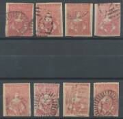 HALF-LENGTHS - CAMPBELL & FERGUSSON PRINTINGS: 1d bright rose-pink SG 27b singles x8 and two horizontal pairs, most with full margins & a couple are very large stamps, most with plate positions pencilled on the reverse, Cat £1920. A very scarce group. (12 - 2