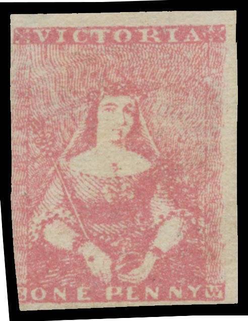 HALF-LENGTHS - CAMPBELL & FERGUSSON PRINTINGS: 1d bright rose-pink SG 27b, three close to large margins but a little shaved/cut-into at left, unused, Cat £6000. Another rare stamp. Submitted to the RPSofV for expertising. [Gary Diffen recorded only three