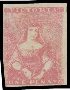 HALF-LENGTHS - CAMPBELL & FERGUSSON PRINTINGS: 1d bright rose-pink SG 27b, three close to large margins but a little shaved/cut-into at left, unused, Cat £6000. Another rare stamp. Submitted to the RPSofV for expertising. [Gary Diffen recorded only three 
