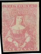 HALF-LENGTHS - CAMPBELL & FERGUSSON PRINTINGS: 1d bright rose-pink SG 27b, three close to large margins but a little shaved/cut-into at left, unused, Cat &pound;6000. Another rare stamp. Submitted to the RPSofV for expertising. [Gary Diffen recorded only three 