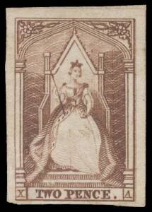 QUEEN-ON-THRONES - ENGRAVED BY THOMAS HAM: 2d reddish brown SG 18 [X-A] Pos 47, margins close to large, unused, Cat &pound;600.
