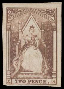 QUEEN-ON-THRONES - ENGRAVED BY THOMAS HAM: 2d reddish brown SG 18 [X-A] Pos 47, margins close to large, unused, Cat £600.