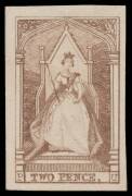 QUEEN-ON-THRONES - ENGRAVED BY THOMAS HAM: 2d reddish brown SG 18 [P-U] Pos 40, margins good to large, unused, Cat £600.