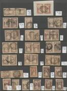 QUEEN-ON-THRONES - LITHOGRAPHED BY CAMPBELL & FERGUSSON: Plated examples from Stone A x37 including pairs x16 (two vertical), Stone B x29 including pairs x11 (three vertical), Stone C x38 including pairs x14 (two vertical), and Stone D x21 including pairs - 4