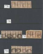 QUEEN-ON-THRONES - LITHOGRAPHED BY CAMPBELL & FERGUSSON: Page of horizontal multiples comprising Stone A (i) strip of 4 [Pos 33-36], just shaved at upper-right, and (iv) strip of 4 [Pos 17-20]; Stone B (i) strip of 4 [Pos 21-24], ironed-out horizontal cre - 2