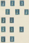 QUEEN-ON-THRONES - PERKINS BACON: Old-time album pages with Imperf 1d green x23 including marginal pair and strips of 3 & 4, and Rouletted 6d x55 including two pairs, condition variable, Cat &pound;2000 approximately. (72) - 2