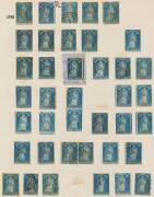 QUEEN-ON-THRONES - PERKINS BACON: Old-time album pages with Imperf 1d green x23 including marginal pair and strips of 3 & 4, and Rouletted 6d x55 including two pairs, condition variable, Cat &pound;2000 approximately. (72) - 3