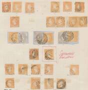 WOODBLOCKS - Old-time album pages with 6d orange (shades) x78 including a few rouletted & a serpentine roulette, also Perf 12 2/- x3, condition variable, Cat &pound;2000 approximately. (81)