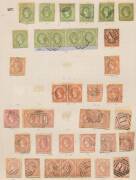 EMBLEMS - Packet of auction lots on pages etc as acquired as long ago as the 1960s with very little removed, many multiples including Imperf 1d strips of 4 x4, 4d "offset" & 4d very fine strip of 4, Rouletted 2d strip of 4 & block of 4, Perf 12 1d strips - 2