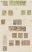 EMBLEMS - Packet of auction lots on pages etc as acquired as long ago as the 1960s with very little removed, many multiples including Imperf 1d strips of 4 x4, 4d "offset" & 4d very fine strip of 4, Rouletted 2d strip of 4 & block of 4, Perf 12 1d strips - 6