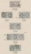 EMBLEMS - Packet of auction lots on pages etc as acquired as long ago as the 1960s with very little removed, many multiples including Imperf 1d strips of 4 x4, 4d "offset" & 4d very fine strip of 4, Rouletted 2d strip of 4 & block of 4, Perf 12 1d strips - 7