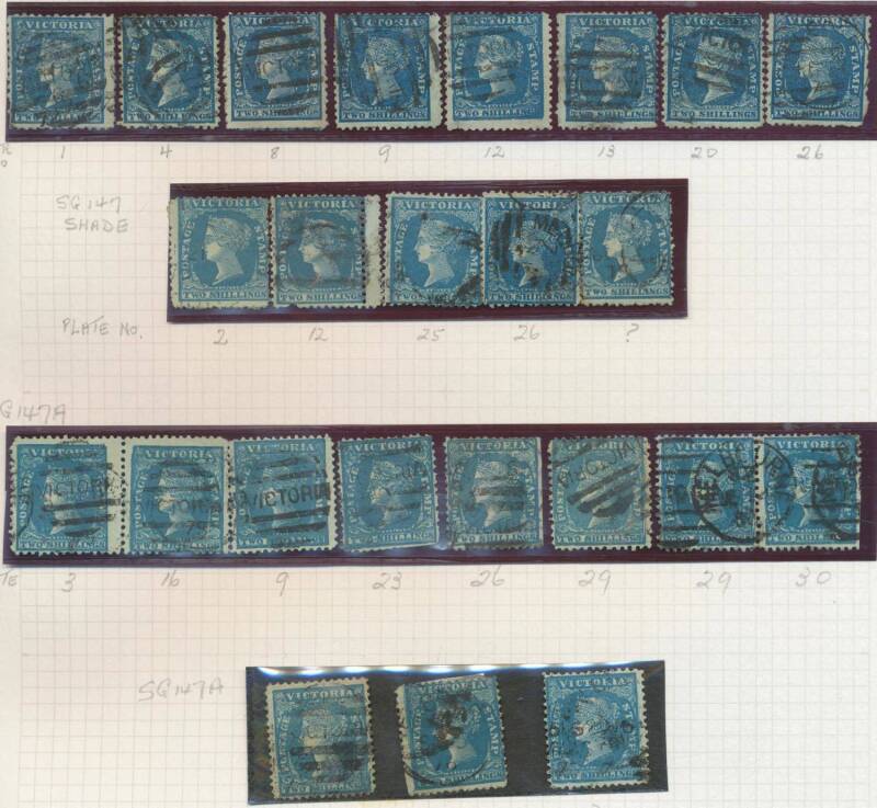 LAUREATES - Single volume collection of shades & watermarks including Emergency Printings, with better stamps including 8d orange x3, 10d grey x5, 5/- red & blue x10 & ½d on 1d x13 including two unused, etc, also Woodblock 2/- blue/green x57 including thr