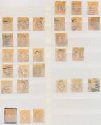 LAUREATES - Stockbook of values to 4d with printings/shades & watermarks identified, 3d mauve x9 (Wmk V/Crown x4, '8' x3 & '1' x2) and 3d yellow/orange x28 (3 apparently unused), noted a few mint including 2d 6d & &frac12;d on 1d x2, condition variable but gener