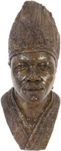 DARIOS CHIKUMBIRIKE: Shona carved verdite bust, signed by artist on base, 55cm tall.