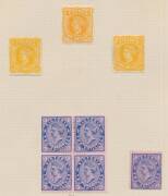1901-12 COMMONWEALTH PERIOD ISSUES - Old-time album pages with many mint blocks of 4 including 2&frac12;d x5, 3d x5, 4d x2, 5d x2, 6d x2, 9d & 2/-, other mint singles etc to 5/- x3, also lots of used material to 5/- x2, generally fine to very fine. Ex AE Layton.