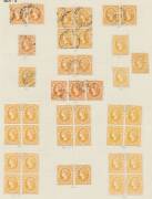 1901-12 COMMONWEALTH PERIOD ISSUES - Old-time album pages with many mint blocks of 4 including 2&frac12;d x5, 3d x5, 4d x2, 5d x2, 6d x2, 9d & 2/-, other mint singles etc to 5/- x3, also lots of used material to 5/- x2, generally fine to very fine. Ex AE Layton. - 3