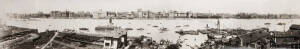 SHANGHAI: Panoramic View of the Bund c1920. Looking across the river to the historic precinct. Note the Bank of Taiwan and the New Customs House under construction. Also featuring prominently the Royal Navy Cruiser "Hawkins" [Launched Oct. 1917 she became