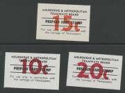 RAILWAY STAMPS - 1882 ½d purple/yellow block of 4 ** plus used 3d 6d & 1/-, 1887 1d black/pale green block of 4 **, 1960s 5/- on piece from parcel tag, Decimals range including $5 two blocks of 4, Tramways Board 2d x3 3d x2 & 4d x2 plus 10c 15c & 20c, a p - 4