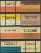 RAILWAY STAMPS - 1882 ½d purple/yellow block of 4 ** plus used 3d 6d & 1/-, 1887 1d black/pale green block of 4 **, 1960s 5/- on piece from parcel tag, Decimals range including $5 two blocks of 4, Tramways Board 2d x3 3d x2 & 4d x2 plus 10c 15c & 20c, a p - 5