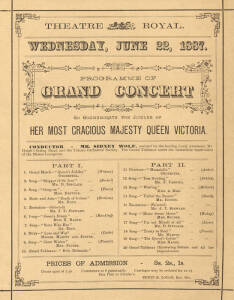 POSTCARDS: Two Albums of Vintage postcards mainly Comic themes; Collection of 19th century New Zealand printers samples, noted "Theatre Royal. Wednesday, June 22, 1887. Grand Concert to Commemorate the Jubilee of her most Gracious Majesty Queen Victoria".