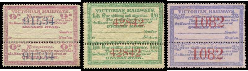 RAILWAY STAMPS - 1877 Stamp + Coupon 9d (some perf reinforcing) to 6/- IPC 1307-1312 complete, the 9d with Control Number in Blue & the 2/3d with Control Number in Larger Font, some gum-side toning that hardly detracts from the very fine facial appearance