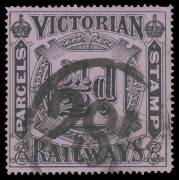 RAILWAY STAMPS - 1902 'PARCELS STAMP' Black on Coloured Papers selection comprising &frac12;d (very scarce), 1d x5, 3d x6&frac12;, 6d x7, 8d x3, 9d x3, 10d x2, 1/- x4 & 2/- with various shades, perfs & cancels, condition variable. (32)