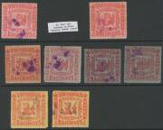 RAILWAY STAMPS - 1903 'PARCELS STAMP' Colour on Coloured Papers selection comprising &frac12;d (rare), 1d x3, 2d x6, 3d x4, 5d x6, 6d x2, 8d, 9d, 10d x2, 1/- x2 & 2/- with various shades, perfs & cancels, condition variable. (29) - 2