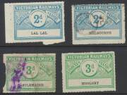 RAILWAY STAMPS - 1917-41 "Wings" mostly rouletted selection to 5/- x3 (one defective, the others with Underprint), with scarcer values including ½d blue/white, 8d bistre/white x2, 9d mauve/white x2, 10d pink/white, '10d' in Red on 10d green, & 1/- red/yel - 2