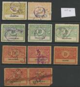 RAILWAY STAMPS - 1917-41 "Wings" mostly rouletted selection to 5/- x3 (one defective, the others with Underprint), with scarcer values including ½d blue/white, 8d bistre/white x2, 9d mauve/white x2, 10d pink/white, '10d' in Red on 10d green, & 1/- red/yel - 5