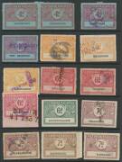 RAILWAY STAMPS - 1917-41 "Wings" mostly rouletted selection to 5/- x3 (one defective, the others with Underprint), with scarcer values including ½d blue/white, 8d bistre/white x2, 9d mauve/white x2, 10d pink/white, '10d' in Red on 10d green, & 1/- red/yel - 9